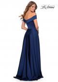 Picture of: Satin Off the Shoulder Evening Dress with Pockets in Navy, Style: 28978, Back Picture