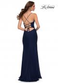 Picture of: Net Jersey Prom Dress with Ruching Across Front in Navy, Style 29736, Back Picture
