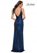 Picture of: Gorgeous Metallic Jersey Gown with Ruffle Detail in Navy, Style 29759, Back Picture