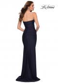 Picture of: Strapless Jersey Dress with Ruching and Full Back in Navy, Style 29851, Back Picture