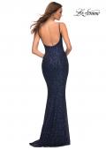 Picture of: Lovely Long Soft Sequin Dress with Scoop Neck in Blue, Style: 30707, Back Picture