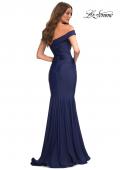 Picture of: Chic Off the Shoulder Evening Dress with Ruching in Navy, Back Picture