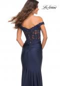 Picture of: Illusion Lace Top with Jersey Long Gown in Navy, Back Picture