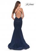Picture of: Mermaid Rhinestone Tulle Gown with Open Back in Navy, Style: 31119, Back Picture