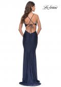 Picture of: Twist Front Cut Out Rhinestone Jersey Dress in Navy, Style: 31339, Back Picture