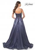 Picture of: Two Tone A-Line Tulle Gown with Ruching and Sequin Lace Detail in Navy, Style: 32185, Back Picture