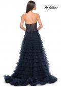 Picture of: A-Line Ruffle Tulle Prom Dress with Sweetheart Top in Navy, Style: 32283, Back Picture
