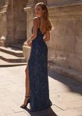 Picture of: Beautifully Beaded Long Evening Dress with V Neckline in Navy , Style 32928, Back Picture
