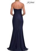 Picture of: Strapless Fitted Jersey Evening Gown with Ruching in Navy, Style: 33403, Detail Picture 19