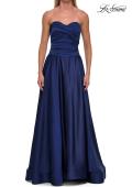 Picture of: Strapless Satin A-Line Gown with Draped Bodice and High Slit in Navy, Style: 33417, Detail Picture 22