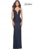 Picture of: Long Prom Dress in Luxurious Jersey with Slit in Navy, Style: 30466, Detail Picture 24