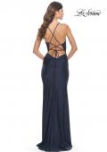 Picture of: Long Prom Dress in Luxurious Jersey with Slit in Navy, Style: 30466, Detail Picture 25