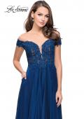 Picture of: Chiffon Prom Dress with Off the Shoulder Lace Top in Navy, Style: 25129, Detail Picture 1, Detail Picture 1