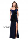 Picture of: Off the Shoulder Mermaid Gown with Strappy Back and Train in Navy, Style: 25213, Detail Picture 1