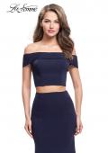 Picture of: Form Fitting Off the Shoulder Jersey Mermaid Dress in Navy, Style: 25578, Detail Picture 1