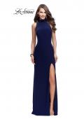 Picture of: Long Form Fitting Prom Gown with Sheer Beaded Detail in Navy, Style: 26004, Detail Picture 1