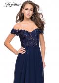 Picture of: Beaded Lace Off the Shoulder Prom Dress in Navy, Style: 26070, Detail Picture 1