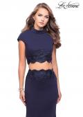 Picture of: Two Piece Jersey Applique Gown with Short Sleeves in Navy, Style: 26196, Detail Picture 1