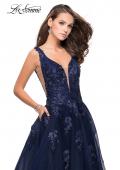 Picture of: Tulle Ball Gown with Beading, Lace, and Mesh Detailing in Navy, Style: 26334, Detail Picture 1