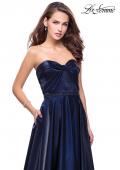 Picture of: Long Strapless Satin A-line Prom Dress with Pockets in Navy, Style: 26340, Detail Picture 1