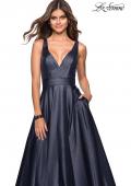 Picture of: Long Mikado Ball Gown with V Front and Back in Navy, Style: 27202, Detail Picture 1