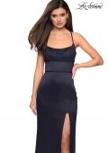 Picture of: Fitted Jersey Dress with Banded Waist and Beads in Navy, Style: 27274, Detail Picture 1