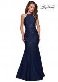 Picture of: Long Lace Prom Dress with High Neckline in Navy, Style: 27289, Detail Picture 1