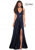 Picture of: Metallic Satin Dress with Wrap Around Top and Pockets in Navy, Style: 27487, Back Picture