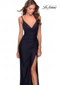 Picture of: Ruched Jersey Prom Dress with Tie Up Back in Navy, Style: 28421, Detail Picture 1
