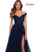 Picture of: Off The Shoulder Tulle Prom Dress with Sheer Bodice in Navy, Style: 28462, Detail Picture 1