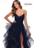 Picture of: Layered Tulle Prom Dress with V Shaped Neckline in Navy, Style: 28502, Detail Picture 1