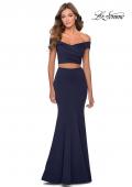 Picture of: Two Piece Off The Shoulder Dress with Pleated Top in Navy, Style: 28521, Detail Picture 1