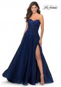 Picture of: Strapless Tulle Dress with Cascading Floral Detail in Navy, Style: 28599, Detail Picture 1
