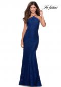 Picture of: Open Back Jersey Prom Dress with High Neckline in Navy, Style: 28619, Detail Picture 1