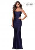 Picture of: Long Jersey Prom Dress with Full V-Shaped Back in Navy, Style: 28634, Detail Picture 1