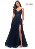 Picture of: A Line Tulle Prom Dress with Sheer Bodice in Navy, Style 29076, Detail Picture 1