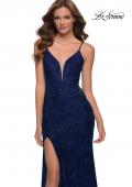 Picture of: Chic Long Stretch Lace Gown with Sheer Rhinestone Back in Navy, Style 29679, Detail Picture 1