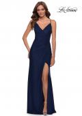 Picture of: Net Jersey Prom Dress with Ruching Across Front in Navy, Style 29736, Detail Picture 1