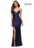 Picture of: Rhinestone Jersey Gown with Wrap Style Front in Navy, Style 29938, Detail Picture 1