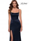Picture of: Fitted Stretch Satin Dress with Scoop Back in Navy, Style 29945, Detail Picture 1