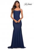 Picture of: Chic Luxe Jersey Gown with Train and V Back in Navy, Detail Picture 1