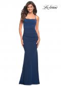 Picture of: Ruched Net Jersey Gown with Square Neckline in Blue, Style: 30493, Detail Picture 1