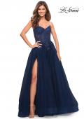 Picture of: Tulle and Lace Ballgown with High Slit and Pockets in Navy, Style: 30592, Detail Picture 1