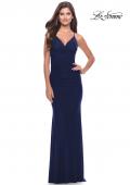 Picture of: Long Net Jersey Dress with Illusion Waist in Navy, Style: 31585, Style: 31585