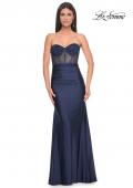 Picture of: Rhinestone Embellished Gown with Ruched Skirt in Navy, Style: 32316, Detail Picture 1