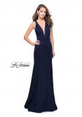Picture of: Form Fitting Mermaid Prom Dress with Low V Open Back in Navy, Style: 25503, Detail Picture 2
