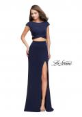 Picture of: Two Piece Wrap Jersey Prom Dress with Short Sleeves in Navy, Style: 25815, Detail Picture 2