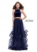 Picture of: Two Piece Tulle Gown with Velvet High Neck Top in Navy, Style: 25817, Detail Picture 2