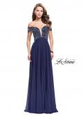 Picture of: A-Line Prom Gown with Beaded Bodice and Chiffon Skirt in Navy, Style: 26059, Detail Picture 2