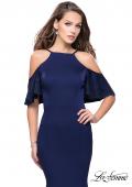 Picture of: Form Fitting Satin Mermaid Dress with Shoulder Cutouts in Navy, Style: 26145, Detail Picture 2